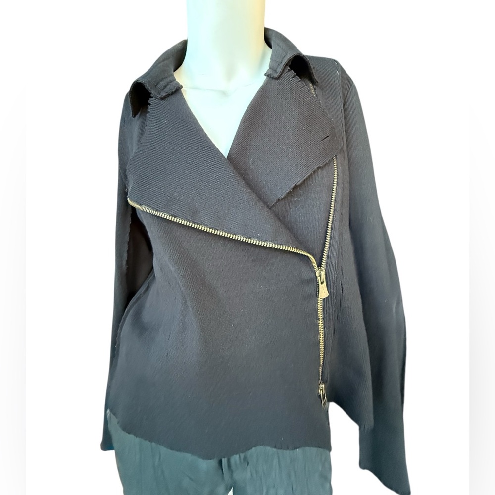 Vintage Issey Miyaki black  knit A-POC motocycle sweater jacket. Size 2